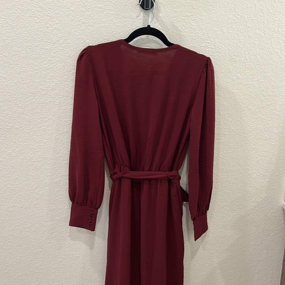 Fraiche by J Wrap Long Sleeve Dress Burgundy Small - Picture 4 of 6